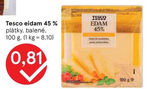 Tesco eidam 45%, 100 g