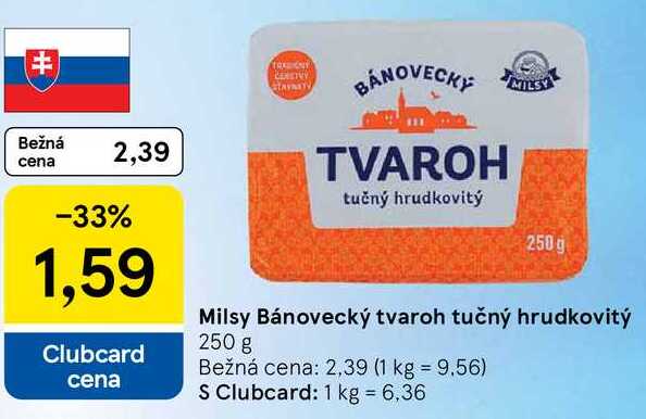 Milsy Bánovecký tvaroh tučný hrudkovitý, 250 g 