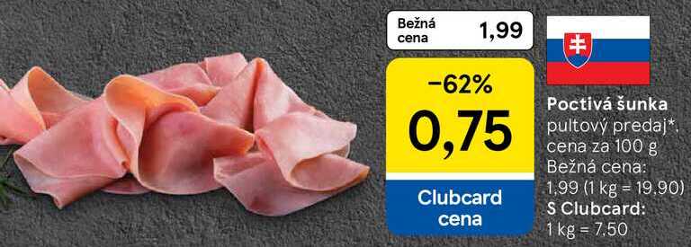 Poctivá šunka, cena za 100 g 