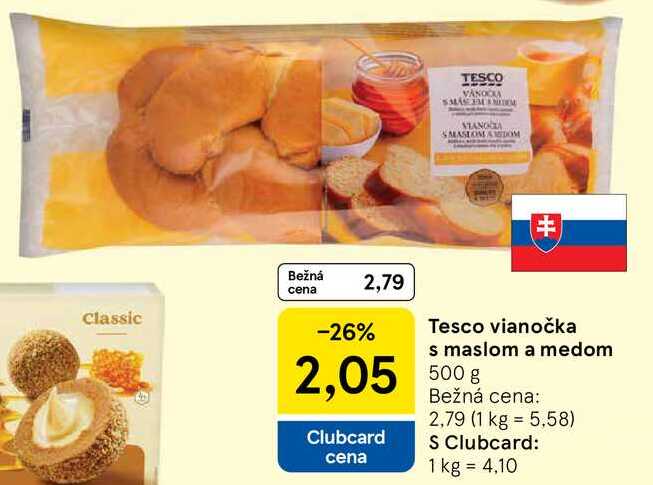 Tesco vianočka s maslom a medom, 500 g 