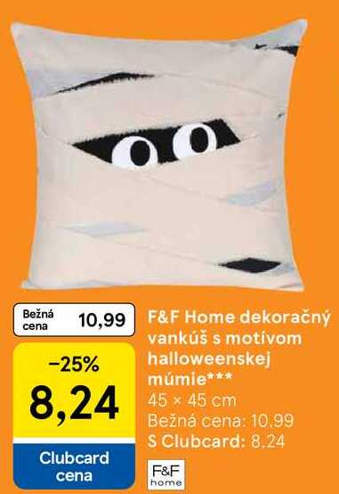 F&F Home dekoračný vankúš s motívom halloweenskej múmie