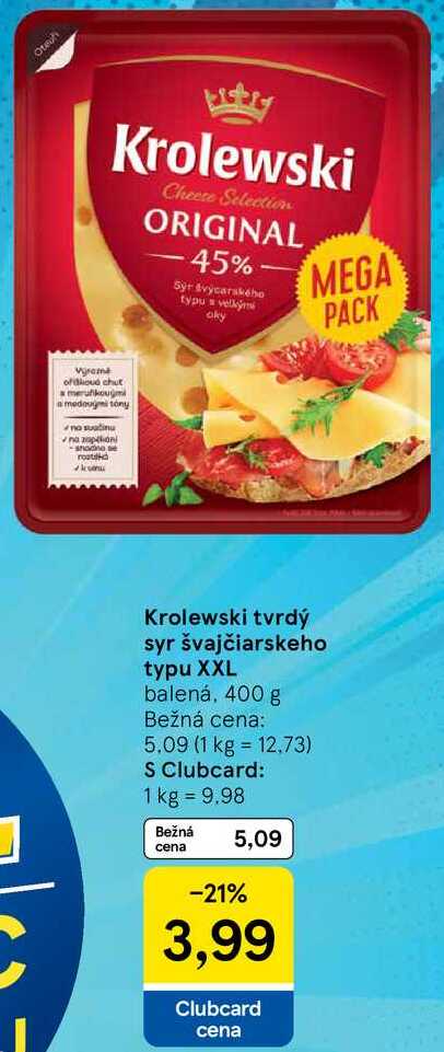 Krolewski tvrdý syr švajčiarskeho typu XXL, 400 g