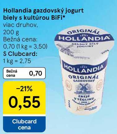 Hollandia gazdovský jogurt biely s kultúrou BiFi, 200 g 