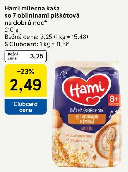 Hami mliečna kaša so 7 obilninami piškótová na dobrú noc, 210 g