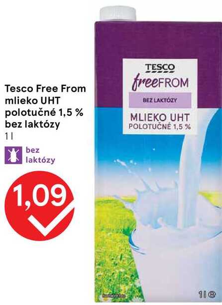 Tesco Free From mlieko UHT polotučné 1,5 % bez laktózy, 1 l