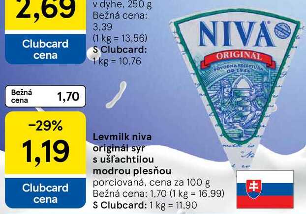 Levmilk niva originál syr s ušľachtilou modrou plesňou, cena za 100 g