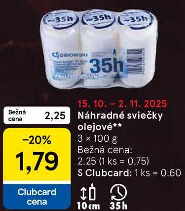 Náhradné sviečky olejové, 3x 100 g