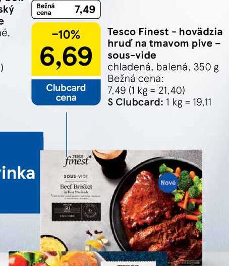 Tesco Finest - hovädzia hruď na tmavom pive - sous-vide, 350 g