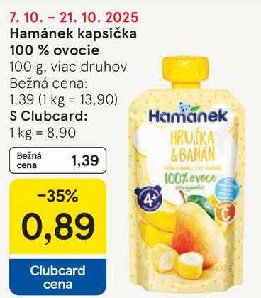 Hamánek kapsička 100 % ovocie, 100 g