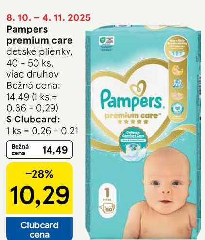 Pampers premium care, 40 - 50 ks