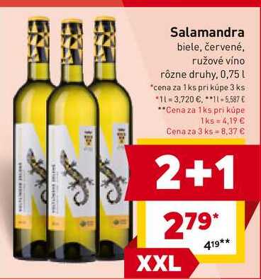 Salamandra biele, červené, ružové víno rôzne druhy, 0,75 L 
