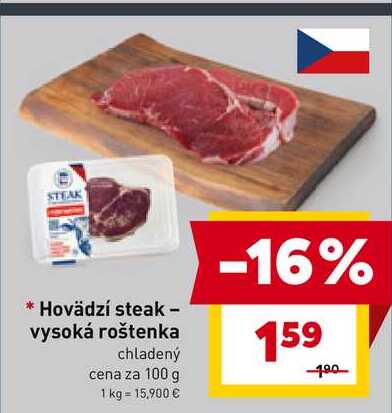 Hovädzí steak- vysoká roštenka chladený cena za 100 g 