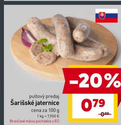 Šarišské jaternice cena za 100 g