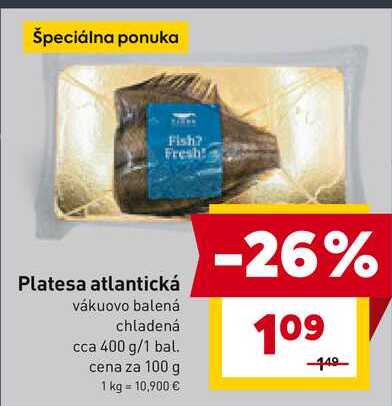 Platesa atlantická vákuovo balená chladená cca 400 g/1 bal. 