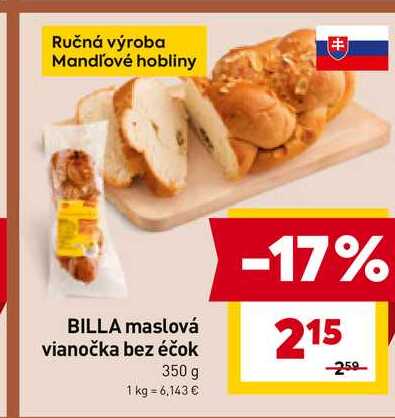 BILLA maslová vianočka bez éčok 350 g 