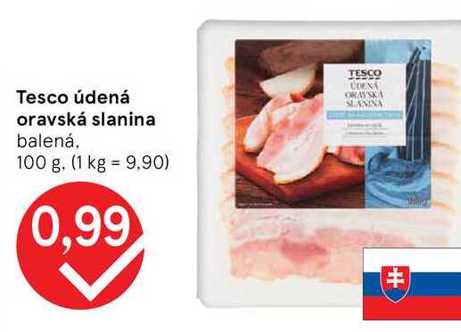 Tesco údená oravská slanina balená, 100 g