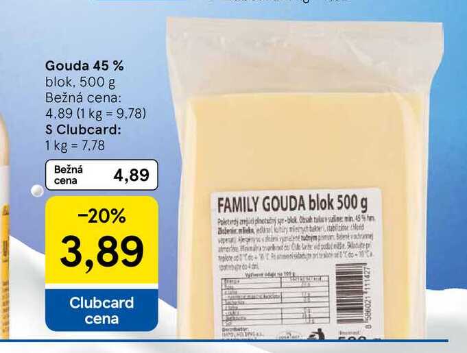 Gouda 45 % blok, 500 g