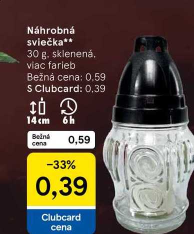 Náhrobná sviečka 30 g, sklenená