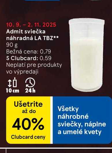 Admit sviečka náhradná LA TBZ 90 g 