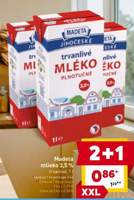 Madeta mlieko 3,5% trvanlivé, 1l