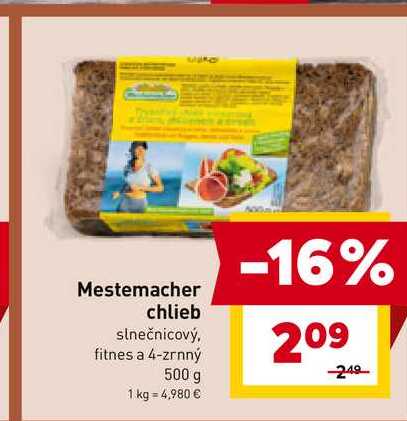 Mestemacher chlieb slnečnicový, fitnes a 4-zrnný 500 g 
