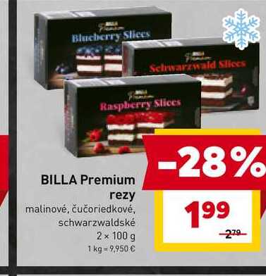 BILLA Premium rezy malinové, čučoriedkové, schwarzwaldské 2 x 100 g 