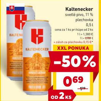 Kaltenecker svetlé pivo, 11 % plechovka 0,5l