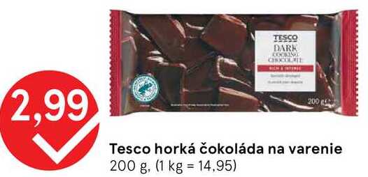 Tesco horká čokoláda na varenie, 200 g