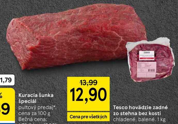 Tesco hovädzie zadné zo stehna bez kosti, 1 kg