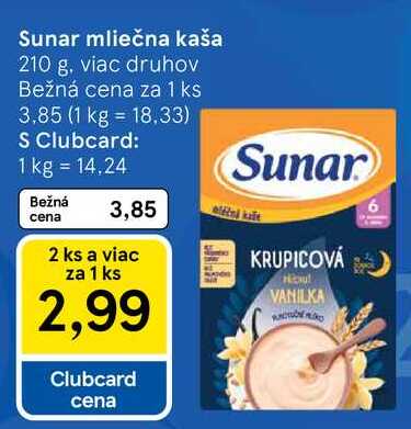 Sunar mliečna kaša, 210 g