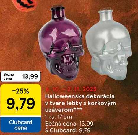 Halloweenska dekorácia v tvare lebky s korkovým uzáverom