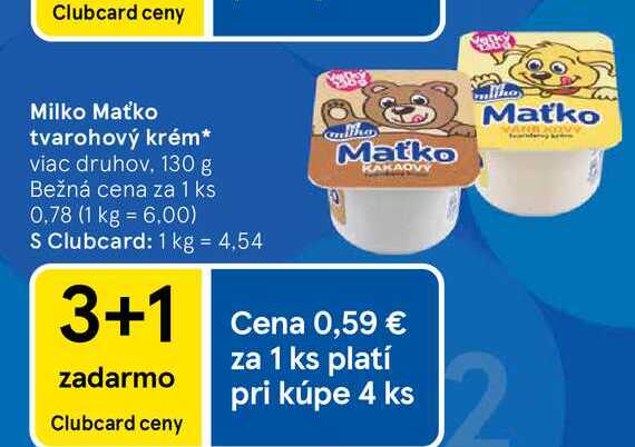 Milko Maťko tvarohový krém viac druhov, 130 g