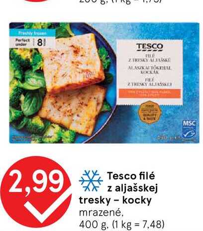Tesco filé z aljašskej tresky kocky mrazené, 400 g