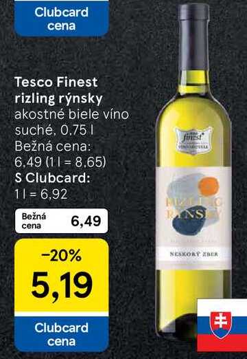 Tesco Finest rizling rýnsky akostné biele víno suché, 0.75l