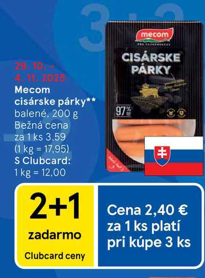 Mecom cisárske párky 97% balené, 200 g