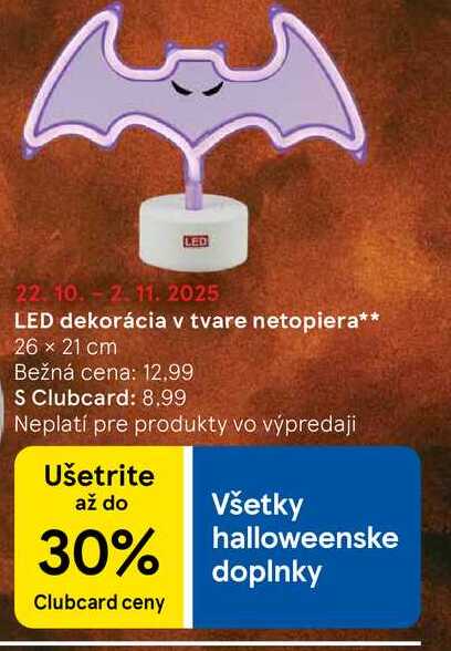 LED dekorácia v tvare netopiera 26 x 21 cm