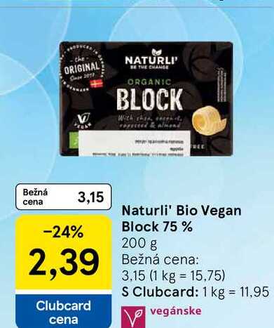 Naturli' Bio Vegan Block 75 % 200 g