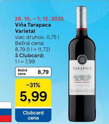 Viňa Tarapaca Varietal viac druhov, 0,75 l