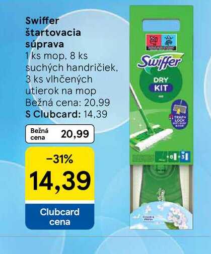 Swiffer štartovacia súprava 1 ks mop, 8 ks suchých handričiek, 3 ks vlhčených utierok na mop