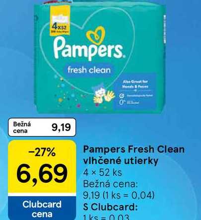 Pampers Fresh Clean vlhčené utierky 4 × 52 ks