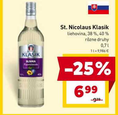 St. Nicolaus Klasik liehovina, 38 %, 40% rôzne druhy 0,7l