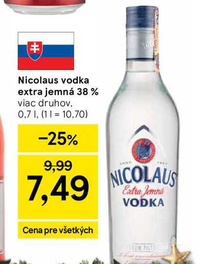 Nicolaus vodka extra jemná 38 % viac druhov 0,7l