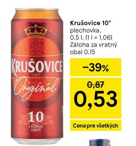 Krušovice 10° plechovka, 0,5l