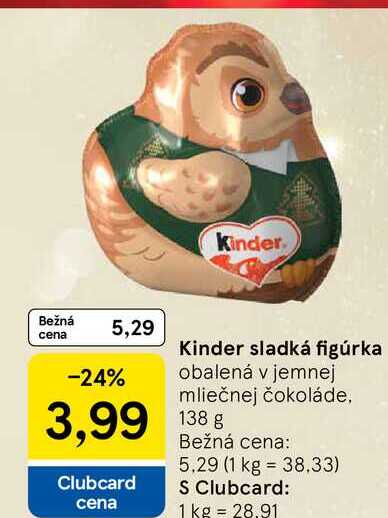 Kinder sladká figúrka obalená v jemnej mliečnej čokoláde, 138g