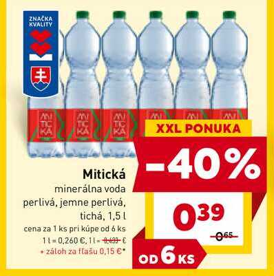 Mitická minerálna voda perlivá, jemne perlivá, tichá, 1,5l