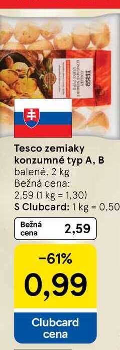 Tesco zemiaky konzumné typ A, B balené, 2 kg