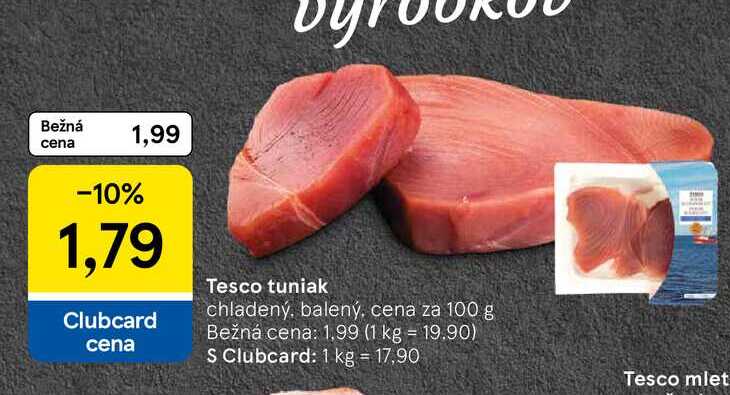 tuniak chladený, balený cena za 100 g
