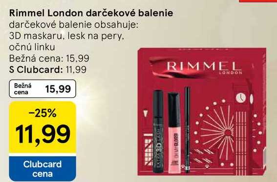 Rimmel London darčekové balenie obsahuje: 3D maskaru, lesk na pery očnú linku