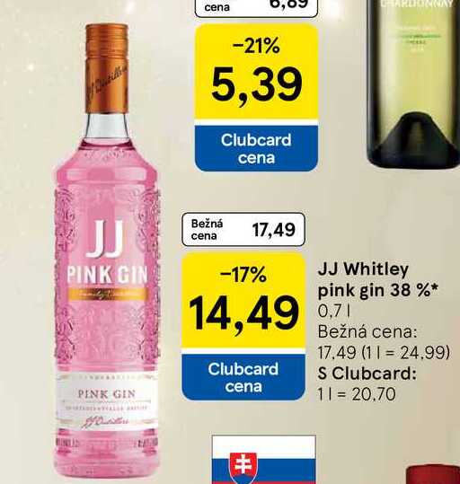 JJ Whitley pink gin 38 %* 0.7l
