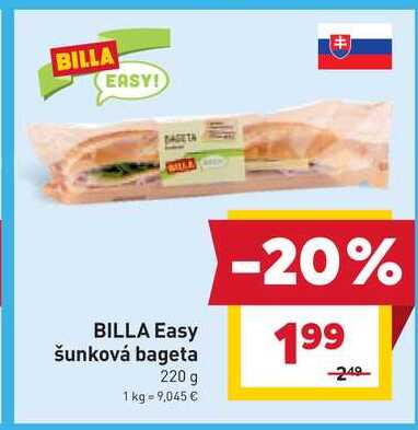 BILLA Easy šunková bageta 220 g 